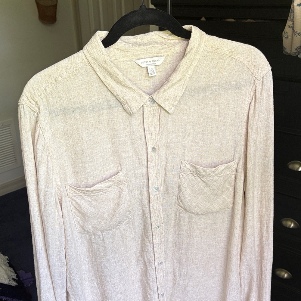 Lucky Brand Women’s Tan Long-Sleeve Button-Down Shirt